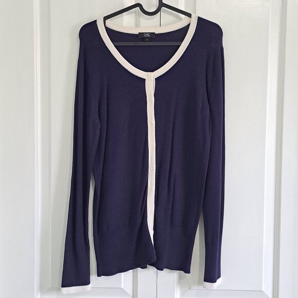 Women's Navy Cardigan with cream edging - Picture 1 of 2